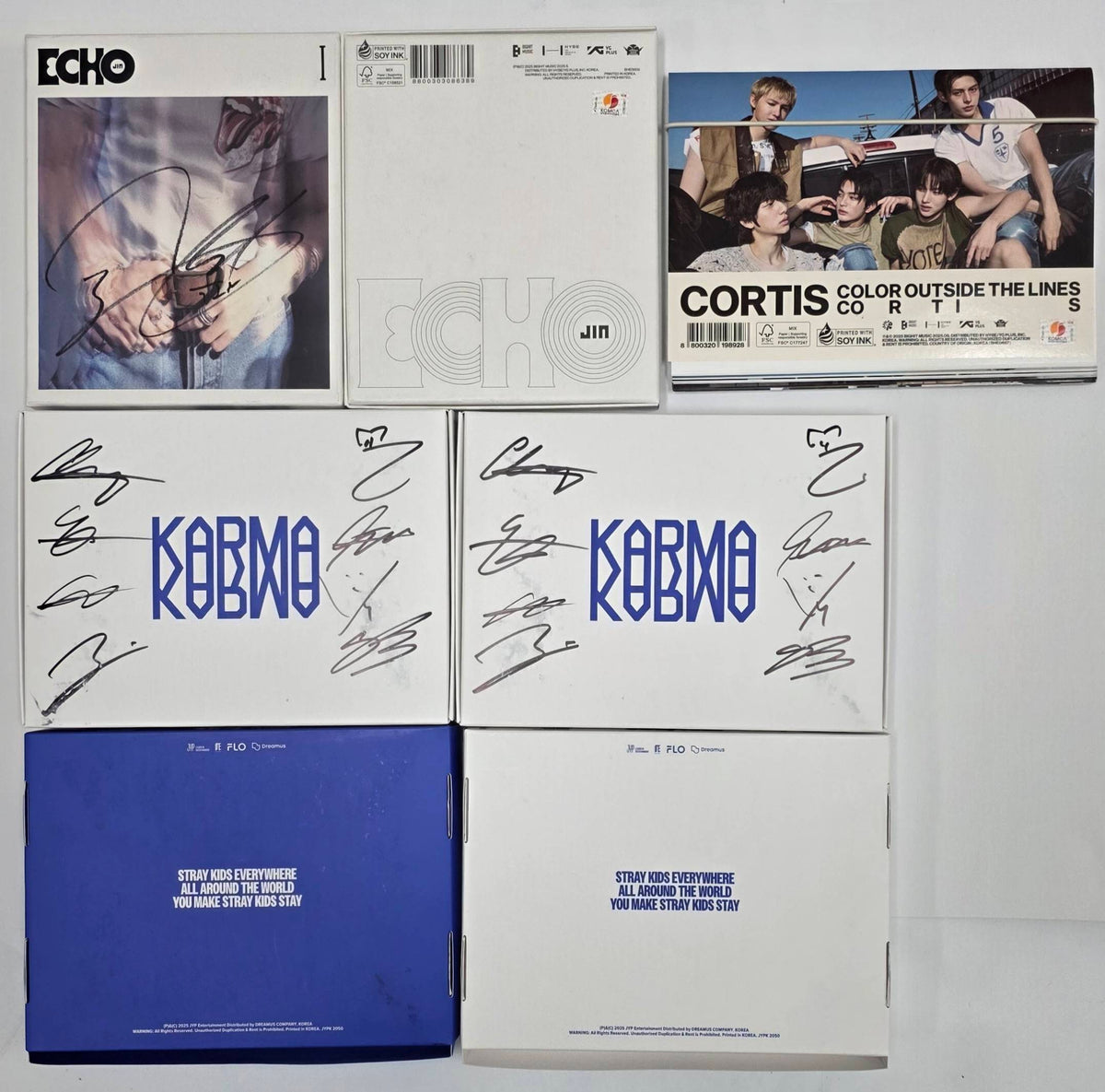 JIN (Of BTS) Echo. Stray Kids KARMA. CORTIS COLOR OUTSIDE THE LINES - Hand Autographed(Signed) Promo Album [25.10.20]